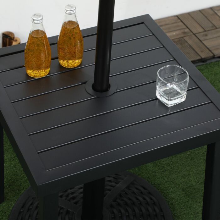Outsunny Garden Side Table End Table Patio Coffee Table With Umbrella Hole, Steel Frame For Balcony, Black