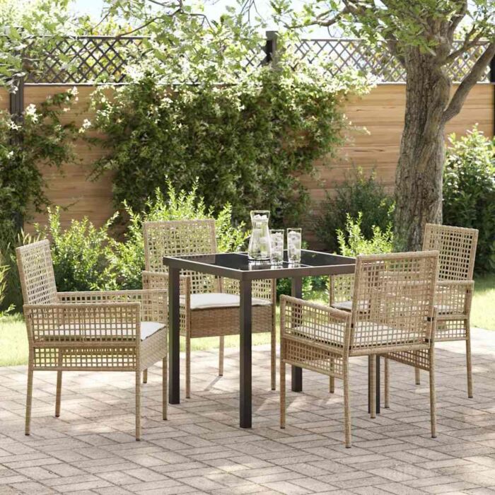 Vidaxl 5 Piece Garden Dining Set With Cushions Beige Poly Rattan