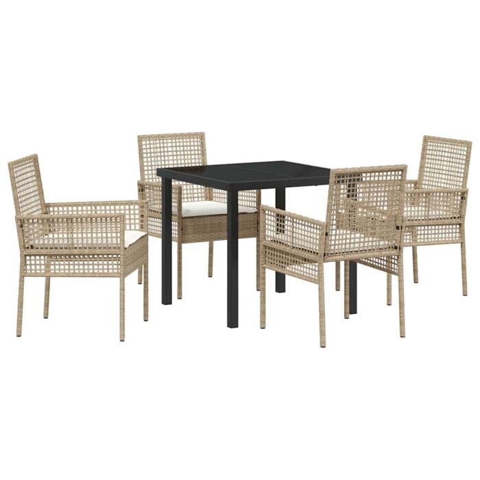 Vidaxl 5 Piece Garden Dining Set With Cushions Beige Poly Rattan