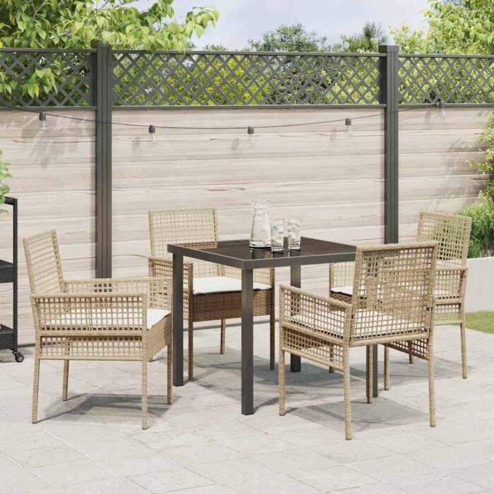 Vidaxl 5 Piece Garden Dining Set With Cushions Beige Poly Rattan