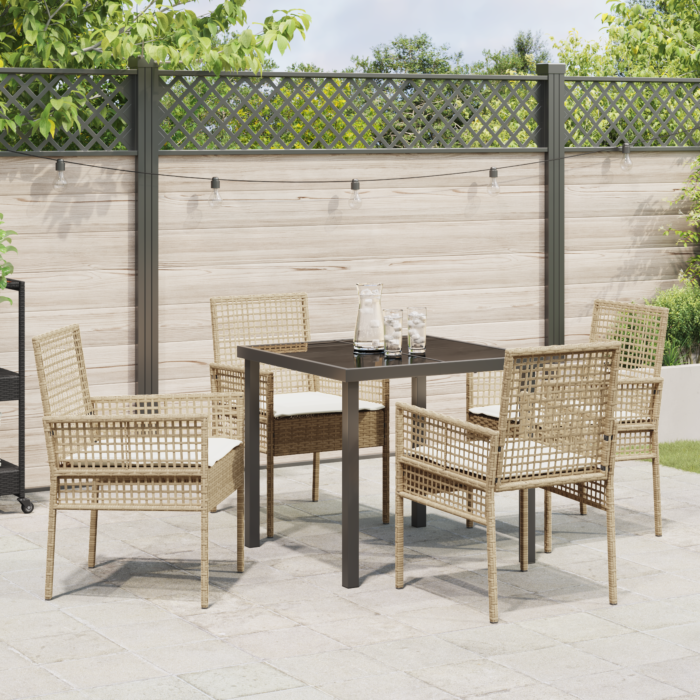 Vidaxl 5 Piece Garden Dining Set With Cushions Beige Poly Rattan