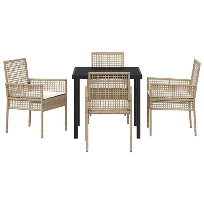 Vidaxl 5 Piece Garden Dining Set With Cushions Beige Poly Rattan