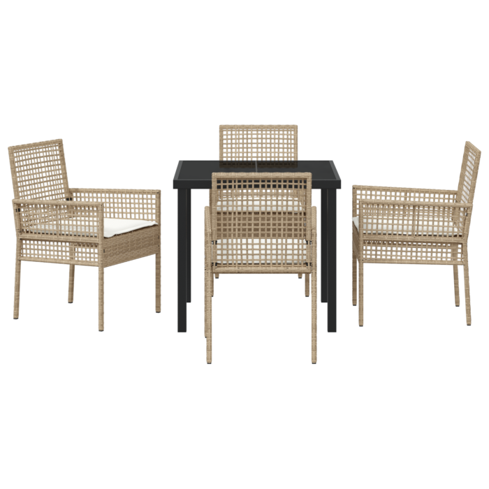 Vidaxl 5 Piece Garden Dining Set With Cushions Beige Poly Rattan