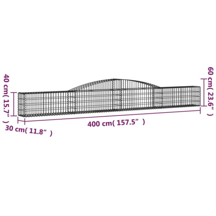 Vidaxl Arched Gabion Baskets 5 Pcs 400x30x40/60 Cm Galvanised Iron