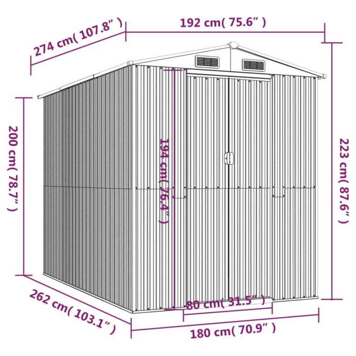 Vidaxl Garden Shed Light Brown 192x274x223 Cm Galvanised Steel