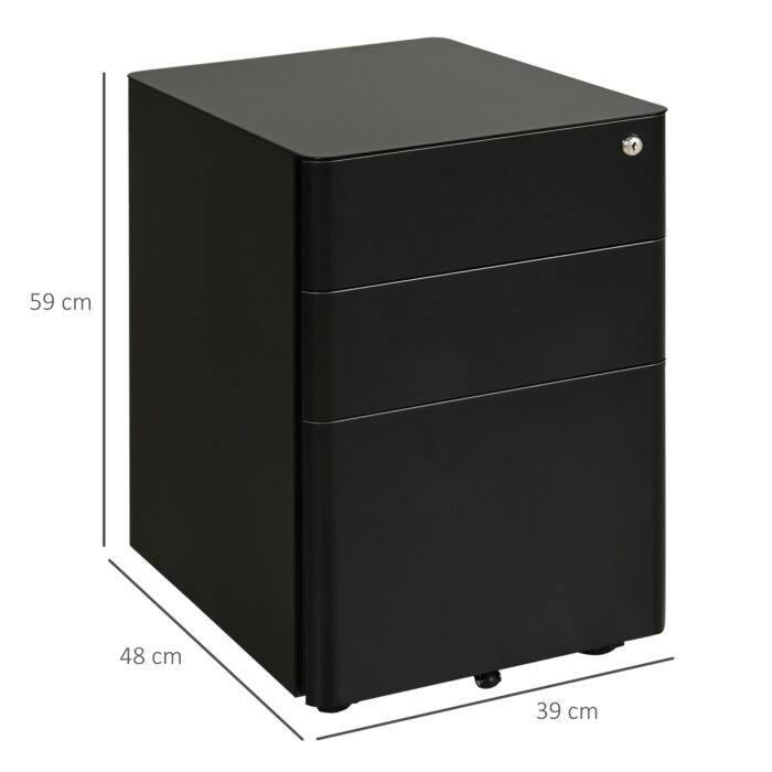 Vinsetto 3-drawer Lockable File Cabinet For Letter/legal/a4, Steel Metal Filing Cabinet,home Office File Storage Cabinet With Wheel, Black