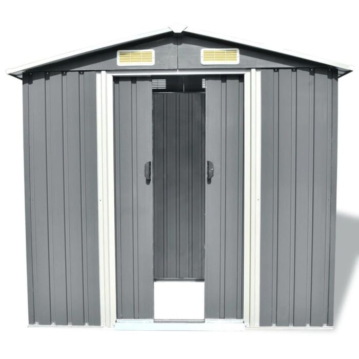 Vidaxl Garden Storage Shed Grey Metal 204x132x186 Cm