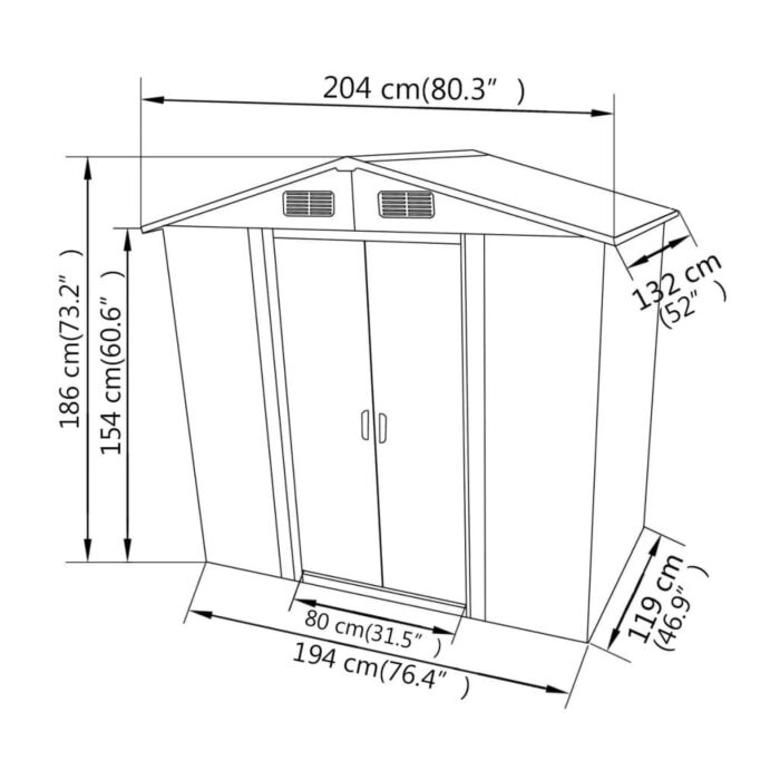 Vidaxl Garden Storage Shed Grey Metal 204x132x186 Cm
