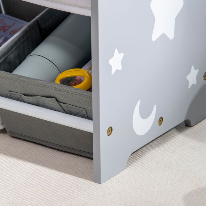 Zonekiz Kids Storage Unit With 9 Removable Storage Baskets, Toy Box Organiser With Shelf, Book Shelf For Nursery Playroom, Grey