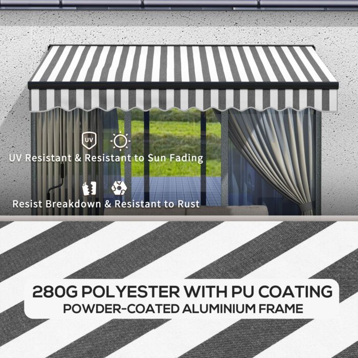 Outsunny 3 X 2m Aluminium Frame Electric Awning, Retractable Awning Sun Canopies For Patio Door Window, Grey And White