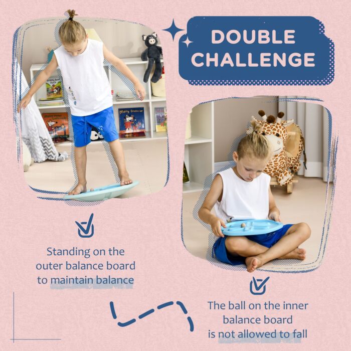 Zonekiz Two-in-one Balance Board, Kids Wobble Board With Ball - Blue