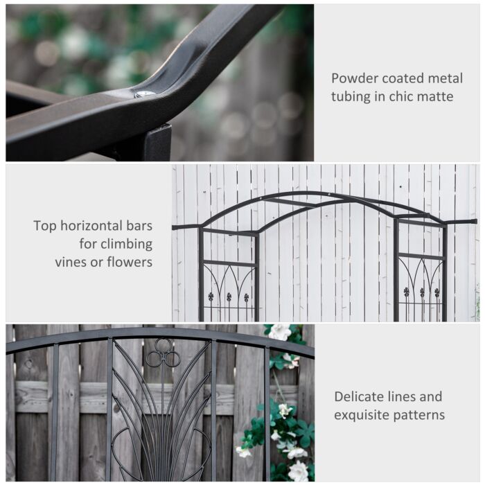 Outsunny Garden Metal Arch Arbour With Bench Love Seat Chair Outdoor Patio Rose Trellis Pergola Climbing Plant Archway Tubular - 154l X 60w X 205hcm