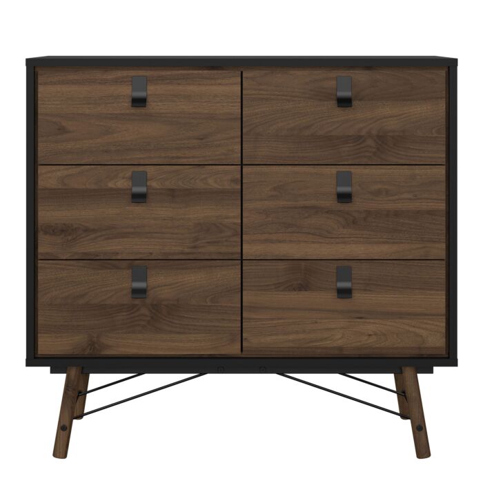 Ry Double Chest Of Drawers 6 Drawers In Matt Black Walnut