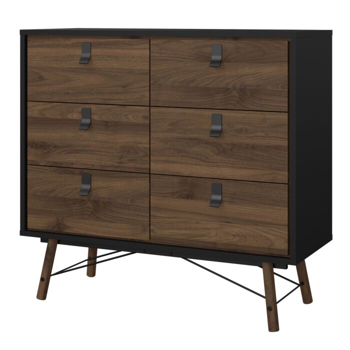 Ry Double Chest Of Drawers 6 Drawers In Matt Black Walnut