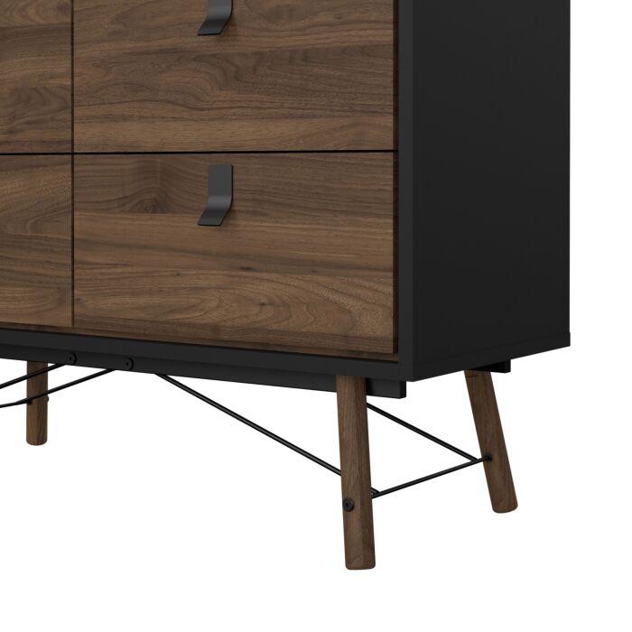 Ry Double Chest Of Drawers 6 Drawers In Matt Black Walnut