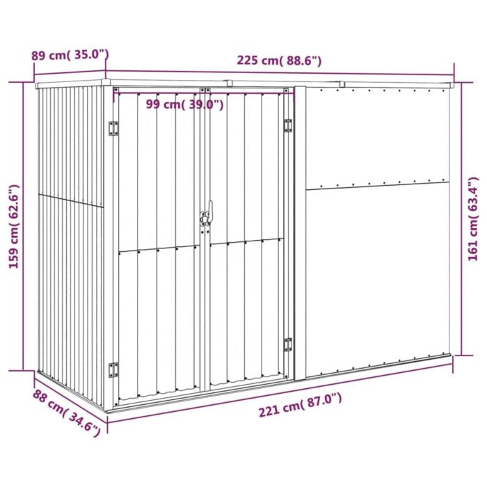 Vidaxl Garden Tool Shed Grey 225x89x161 Cm Galvanised Steel