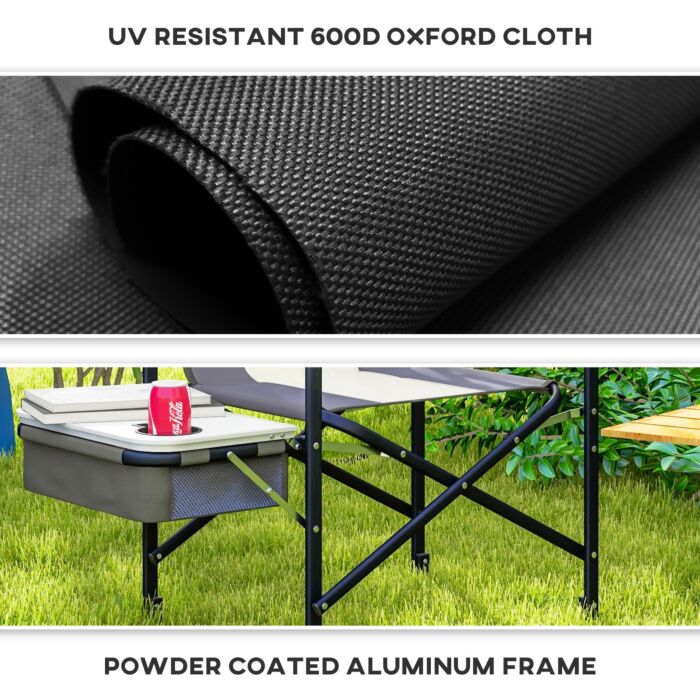 Outsunny Aluminium Directors Chair, Folding Camping Chair For Adults With Side Table, Cup Holder, Cooler Bag And Pocket, Grey