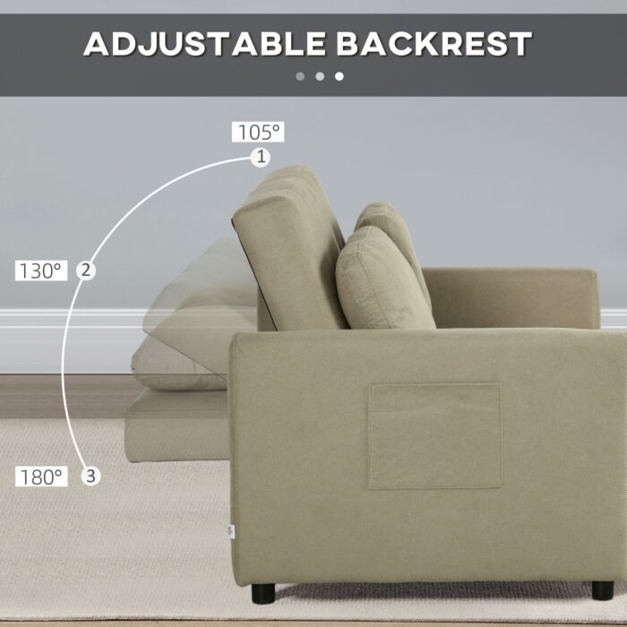 Homcom Loveseat Sofa Bed, Convertible Bed Settee With 2 Cushions, Side Pockets, Light Brown