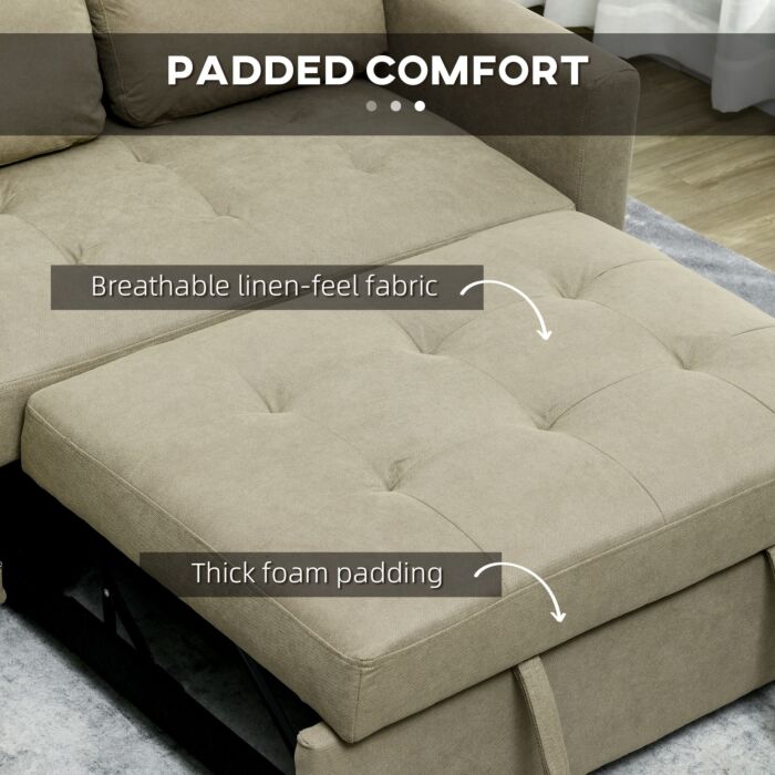 Homcom Loveseat Sofa Bed, Convertible Bed Settee With 2 Cushions, Side Pockets, Light Brown