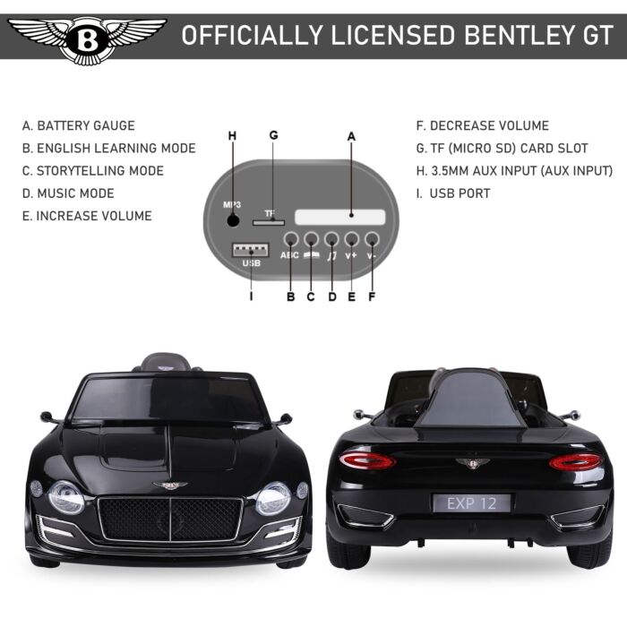 Homcom Kids Electric Car 6v Battery Pp Licensed Bentley Ride On Toys Black