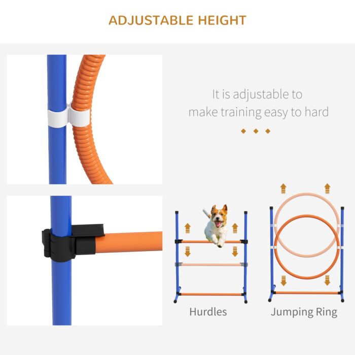 Pawhut Five-piece Dog Agility Equipment Set With Weave Poles, Jump Ring, Hurdle, Pause Box, Training Shorts, Bag, Orange