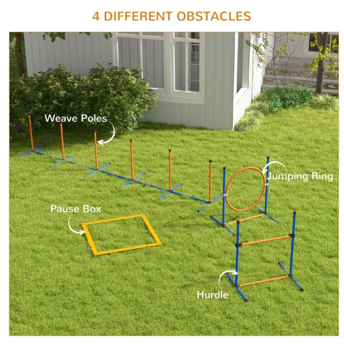 Pawhut Five-piece Dog Agility Equipment Set With Weave Poles, Jump Ring, Hurdle, Pause Box, Training Shorts, Bag, Orange
