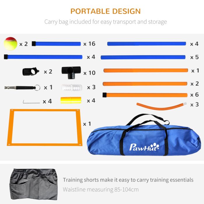 Pawhut Five-piece Dog Agility Equipment Set With Weave Poles, Jump Ring, Hurdle, Pause Box, Training Shorts, Bag, Orange