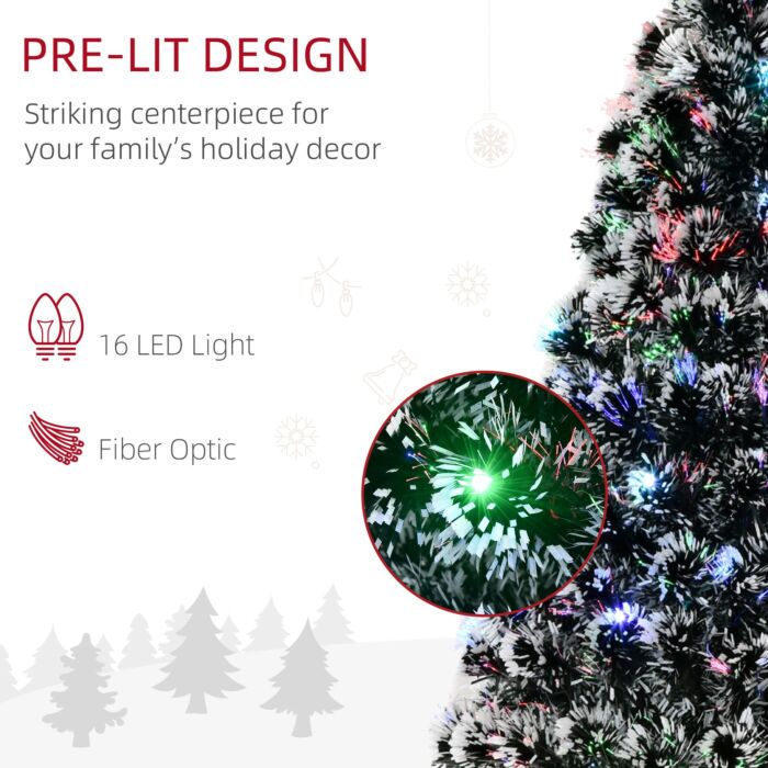 Homcom 4ft 120cm Green/white Artificial Christmas Tree W/ Prelit Led