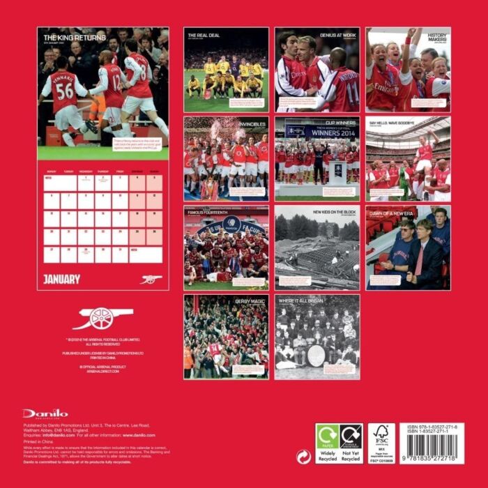 Arsenal Fc Legends Square Calendar 2025
