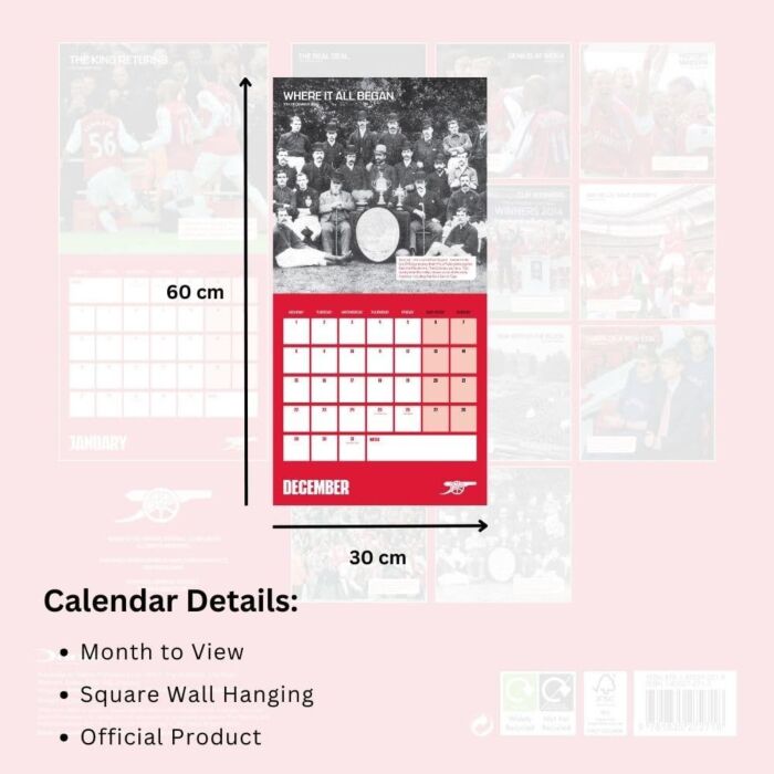 Arsenal Fc Legends Square Calendar 2025