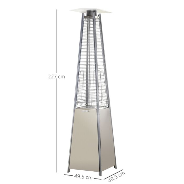 Outsunny 10.5kw Stainless Steel Outdoor Garden Patio Pyramid Heating Propane Gas Real Flame Heater Warmer Glass Tube W/ Wheels And Rain Cover, Silver