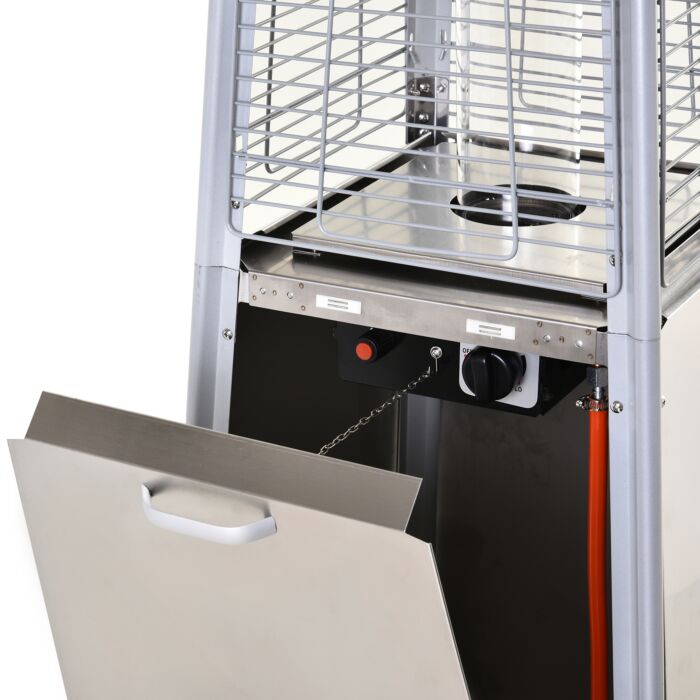 Outsunny 10.5kw Stainless Steel Outdoor Garden Patio Pyramid Heating Propane Gas Real Flame Heater Warmer Glass Tube W/ Wheels And Rain Cover, Silver