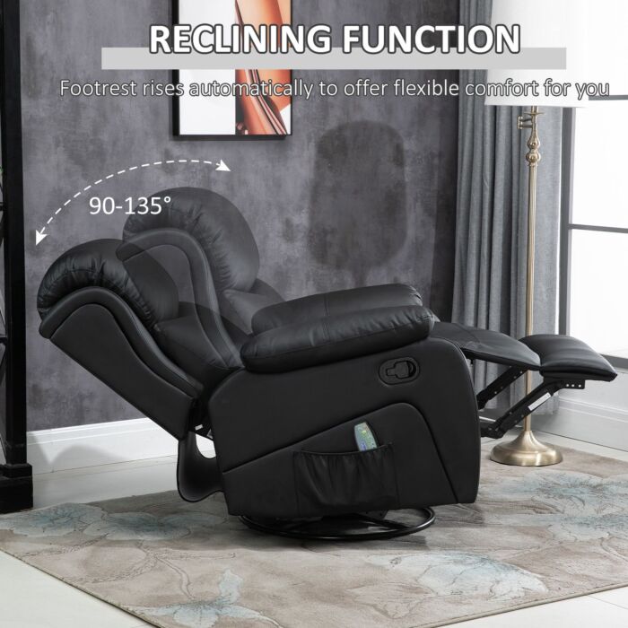 Homcom Pu Leather Reclining Chair With 8 Massage Points And Heat, Manual Recliner With Swivel Base, Footrest And Remote, Black
