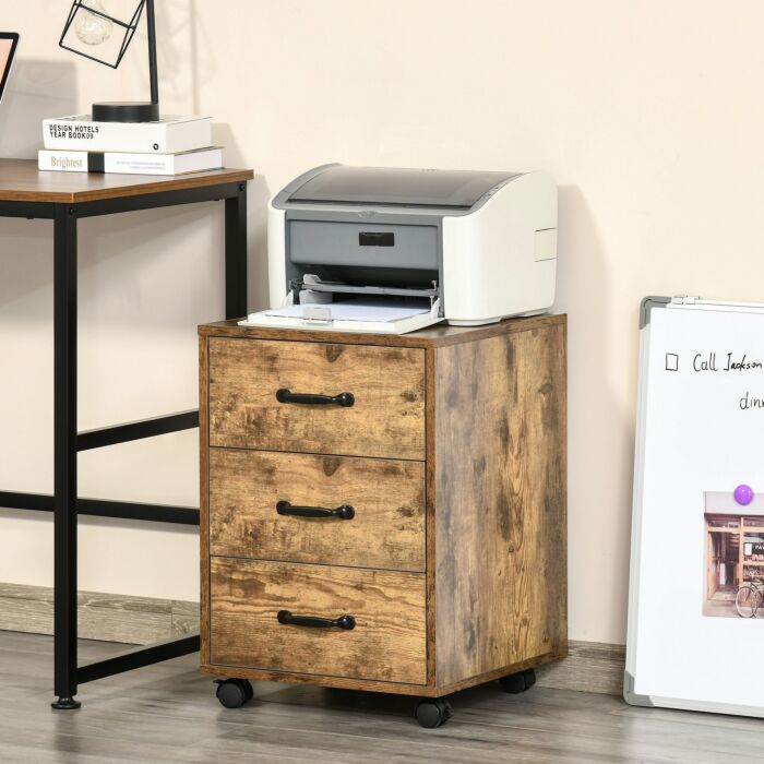 Homcom Rolling File Cabinet With 3 Drawers, Under Desk Mobile Filing Organizer Home Office Bedroom Furniture