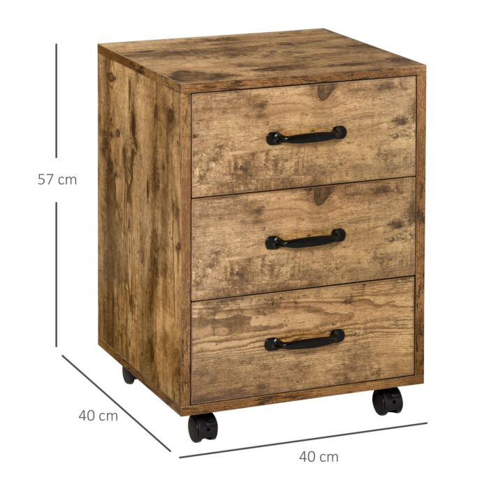 Homcom Rolling File Cabinet With 3 Drawers, Under Desk Mobile Filing Organizer Home Office Bedroom Furniture