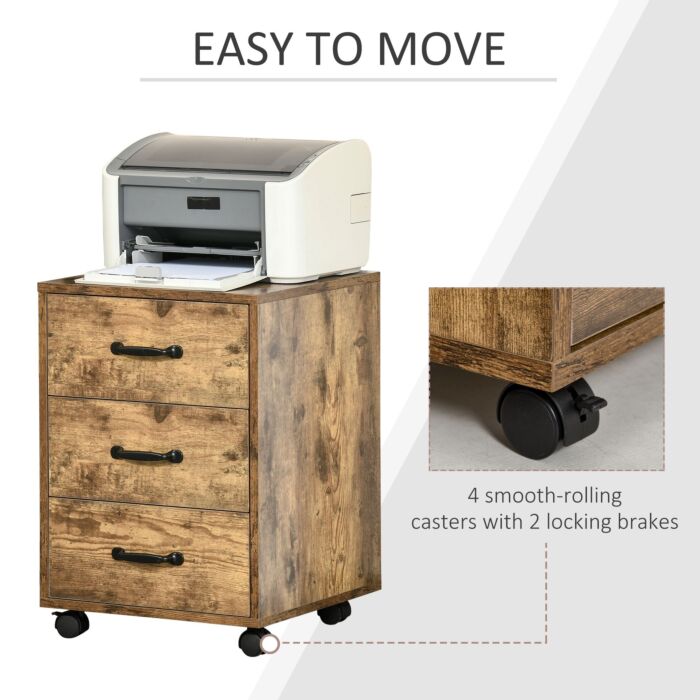 Homcom Rolling File Cabinet With 3 Drawers, Under Desk Mobile Filing Organizer Home Office Bedroom Furniture