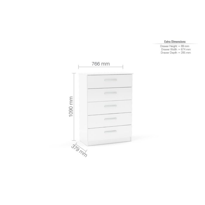 Lynx 5 Drawer Chest White