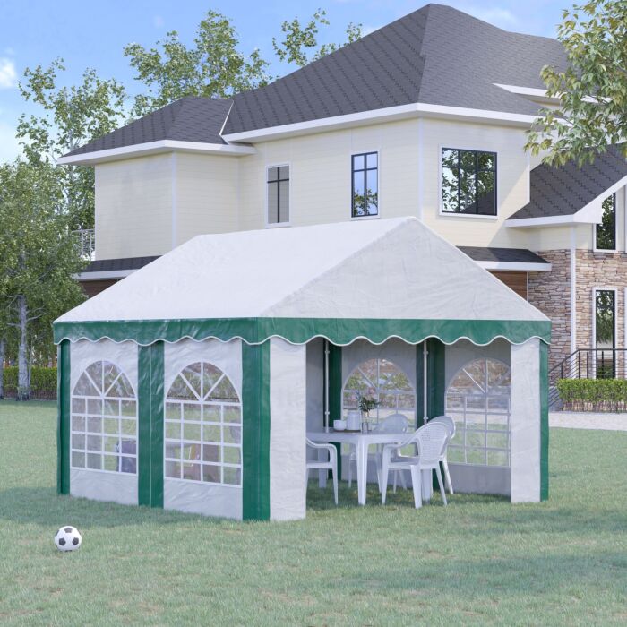 Outsunny 4 X 4m Garden Gazebo With Sides, Galvanised Marquee Party Tent With Four Windows And Double Doors