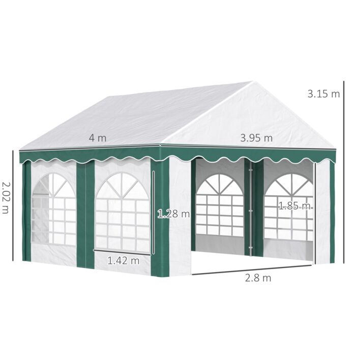 Outsunny 4 X 4m Garden Gazebo With Sides, Galvanised Marquee Party Tent With Four Windows And Double Doors