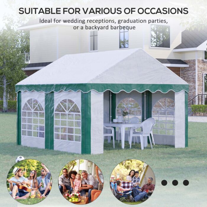 Outsunny 4 X 4m Garden Gazebo With Sides, Galvanised Marquee Party Tent With Four Windows And Double Doors