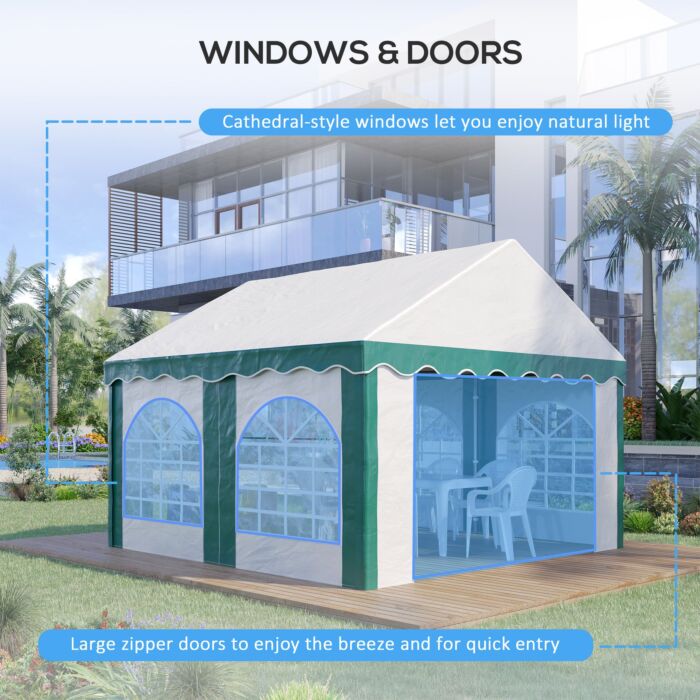 Outsunny 4 X 4m Garden Gazebo With Sides, Galvanised Marquee Party Tent With Four Windows And Double Doors