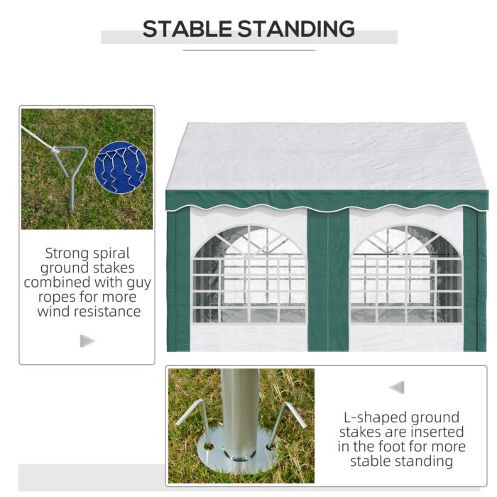 Outsunny 4 X 4m Garden Gazebo With Sides, Galvanised Marquee Party Tent With Four Windows And Double Doors