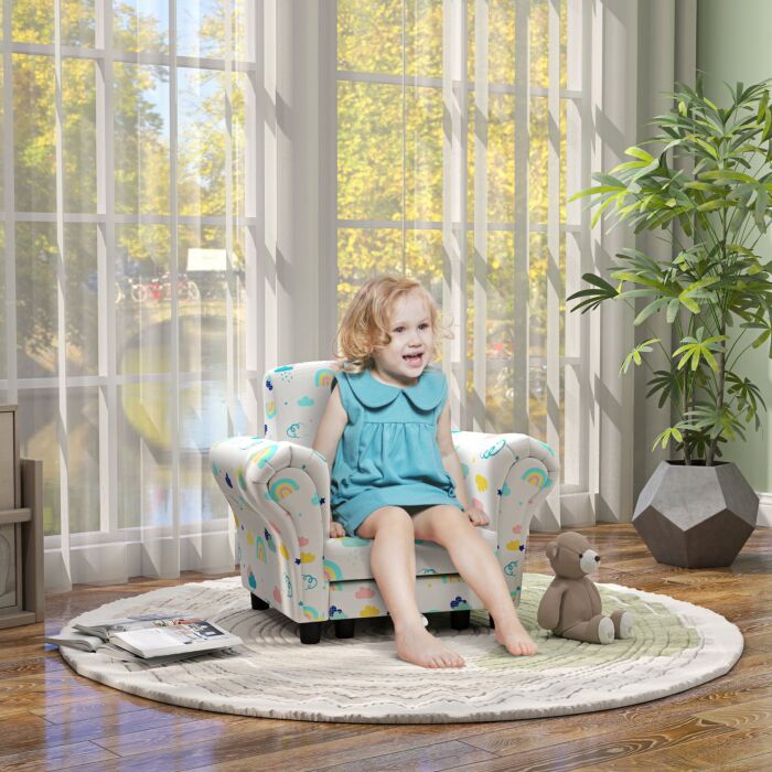 Aiyaplay 2 Piece Kids Sofa Set With Cloud Design, Wooden Frame, For 1.5-3 Years Old, White