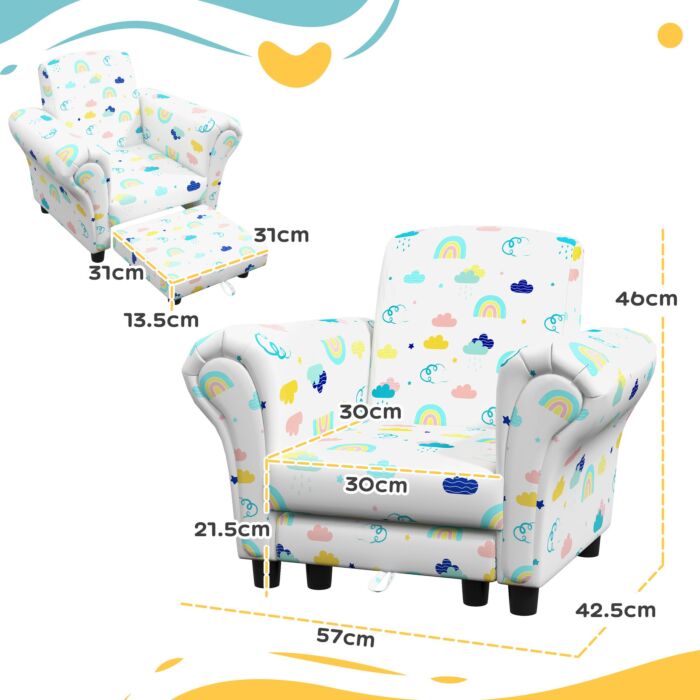 Aiyaplay 2 Piece Kids Sofa Set With Cloud Design, Wooden Frame, For 1.5-3 Years Old, White