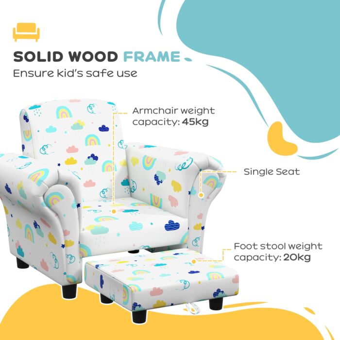 Aiyaplay 2 Piece Kids Sofa Set With Cloud Design, Wooden Frame, For 1.5-3 Years Old, White