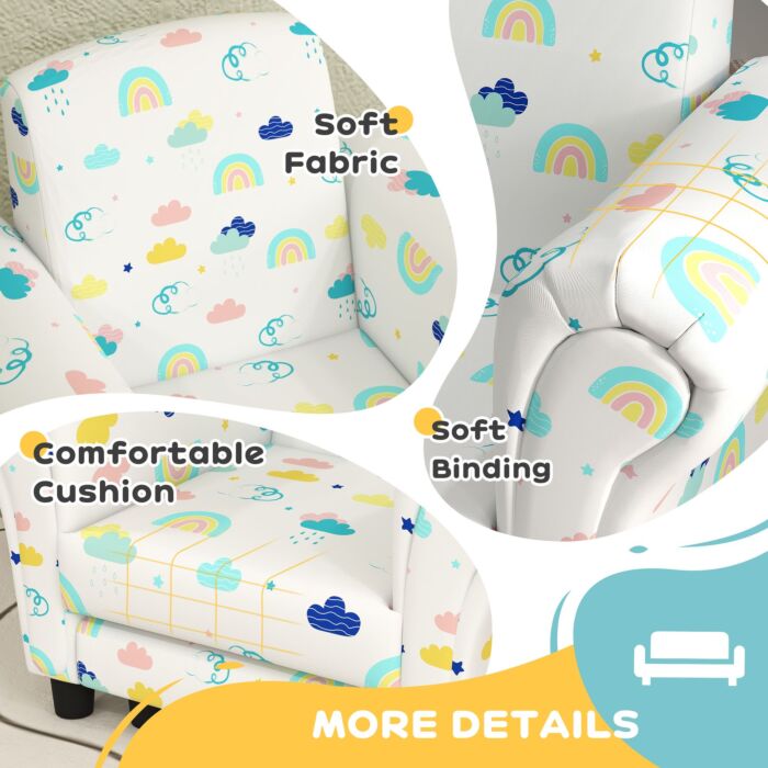 Aiyaplay 2 Piece Kids Sofa Set With Cloud Design, Wooden Frame, For 1.5-3 Years Old, White