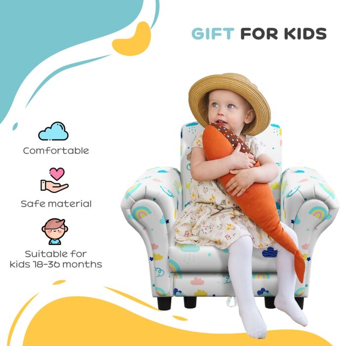 Aiyaplay 2 Piece Kids Sofa Set With Cloud Design, Wooden Frame, For 1.5-3 Years Old, White