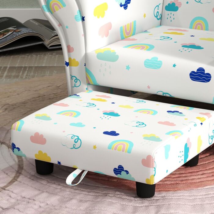 Aiyaplay 2 Piece Kids Sofa Set With Cloud Design, Wooden Frame, For 1.5-3 Years Old, White