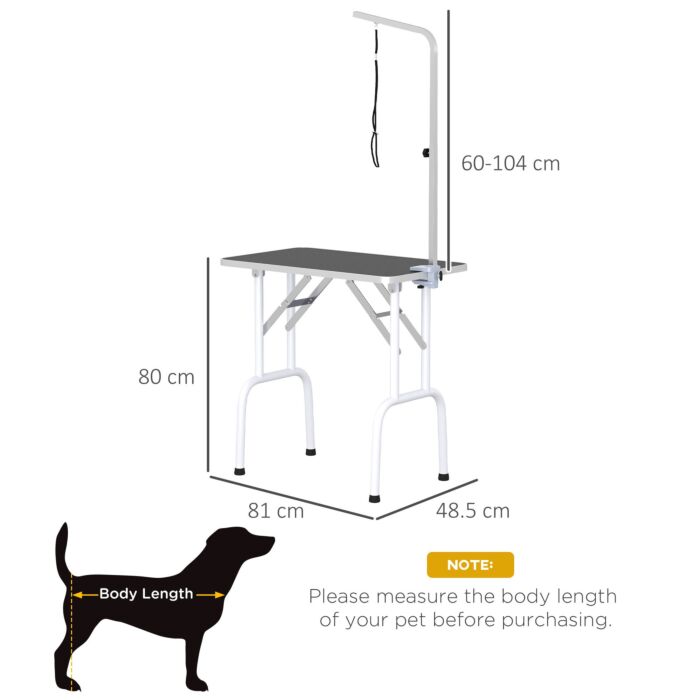 Pawhut Folding Pet Grooming Table For Small Dogs With Adjustable Grooming Arm Max Load 30 Kg, 81x48.5x80 Cm