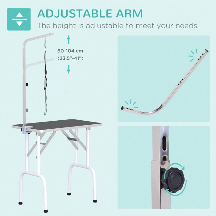 Pawhut Folding Pet Grooming Table For Small Dogs With Adjustable Grooming Arm Max Load 30 Kg, 81x48.5x80 Cm